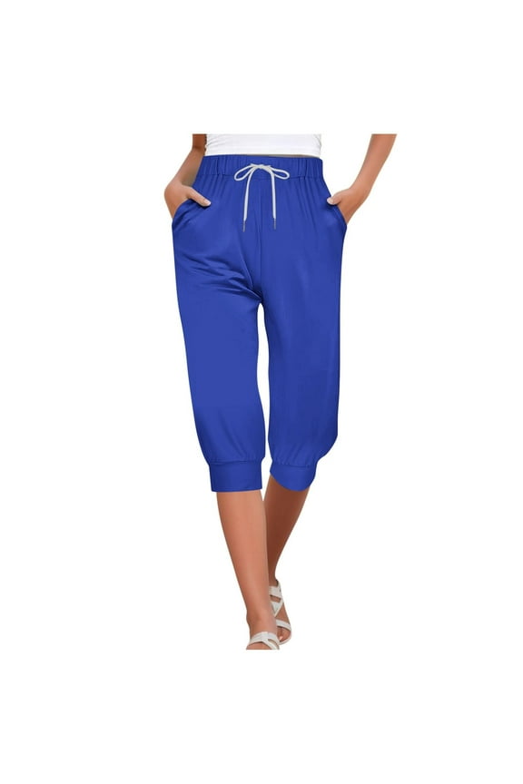 Summer Pants for Women Capris For Women 4Th Of July Flag Independence Day Print Pants Bottom Drawstring Joggers Long Womens Casual Mesh Side Stripped Womens Comfy Casual Pant Active Blue L