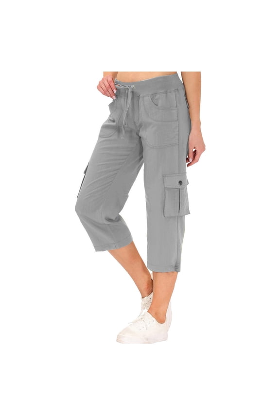 Summer Pants for Women Cargo Hiking Capris Pants Casual Drawstring High Waisted Sweatpants Loose With Pockets Woman Clothes for Work Spandex Women Dress Leggings Linen Suit Olive plus Size Grey M