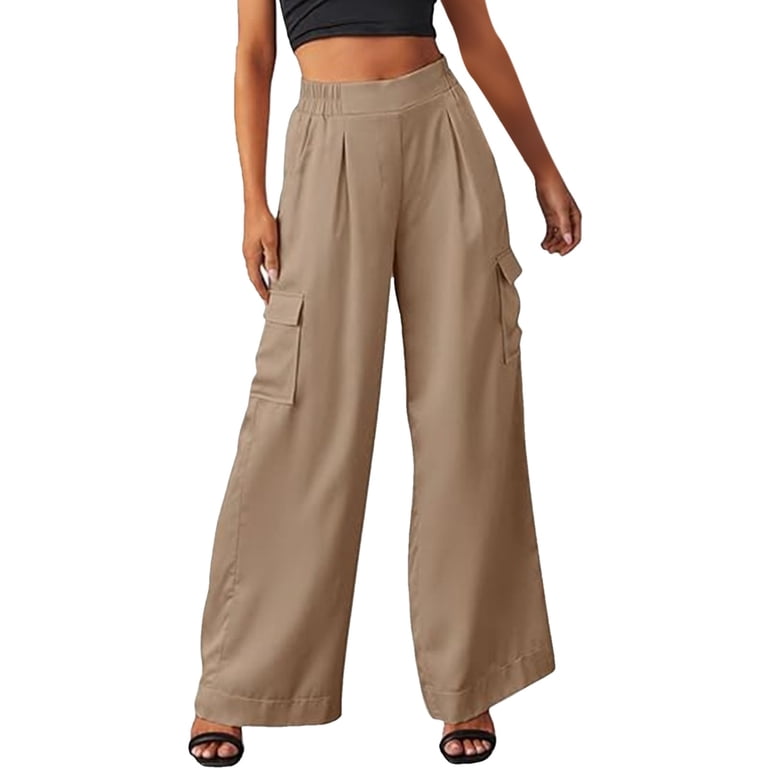 Summer Pants for Women Casual Cargo Pants Pockets Wide Leg High