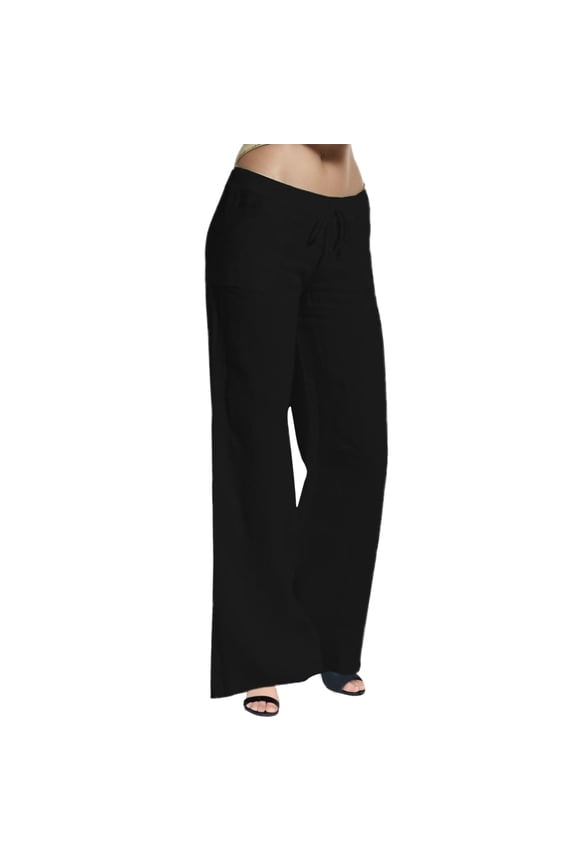 Summer Pants for Women Casual Elastic Leg Drawstring Waist Pants Solid Long Women Wide Brocade Casual Work plus Size for Winter Fashion Sweat Linen Drawstring Black 4XL