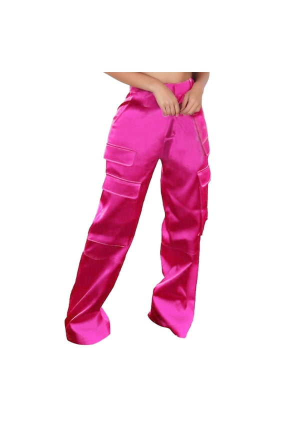Summer Pants for Women Casual Fashion Pants Muilt Pocket Casual Loose High Rise Satin Soft Comfy Track Suit Stretch Women Fancy Clothes for Brocade Tall Linen Stretchy Hot Pink 2XL