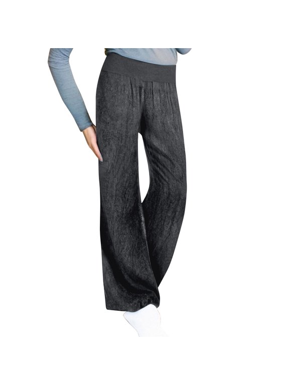 Summer Pants for Women Casual Loose Fit Solid Color Pants Stretchy Denim Like Jogger Trousins Trendy Women Oversized for Dark Beach Business Casual Attire Fashions Black L