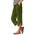 thumbnail image 1 of Summer Pants for Women Casual Loose Pocket Linen Elastic Waist Capris Trousers Yoga Pants with Pockets for Women French Pant Business Womens Clothes Business Casual Leggings Work Yoga Green 2XL, 1 of 4
