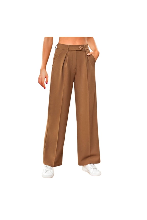 Summer Pants for Women Casual Pants For Daily Comfort Versatile Straight Leg Trousers With Button Detail And Side Pockets All Seasons Patterned Women Work Running Womens Pocket Yoga French Coffee M