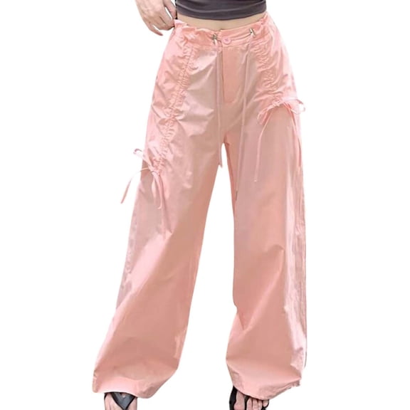 Summer Pants Women Casual Pants Elastic Waist Women Casual Long Women's High Waist Self Tie Outfits Womens Leggings Stretchy Work Sweatpants plus Size Pink XL