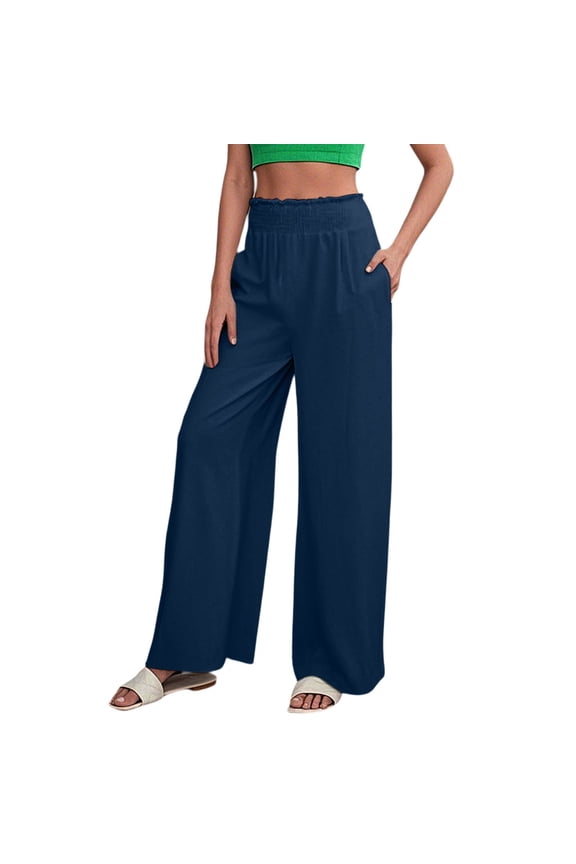 Summer Pants for Women Casual Pants High Waisted Loose Fit Comfortable Elastic Waistband Everyday Wear Soft Stretchy Fabric For Travel Home Outing Sequin Women Petite Linen Casual Wear Blue 2XL