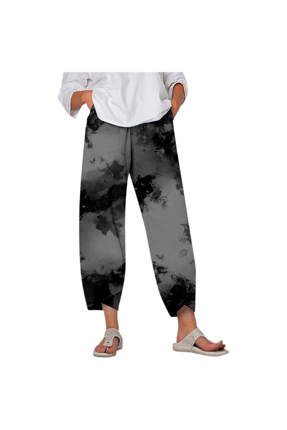 Summer Pants for Women Casual Pants High Waisted Loose Fit Summer Vacation Beach Comfortable Travel Inverted V Hem Breathable Elastic Waist Casual Cargo Pant High Waist Half Half Leggings Grey 2XL