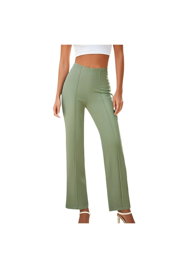 Summer Pants for Women Casual Pants High Waisted Loose Fit Wide Leg Trousers For Everyday Wear Comfortable And Versatile Design Elastic Waist Tall Women Flax Comfy plus Size Green 2XL