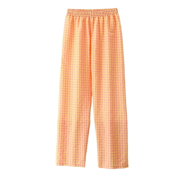 Summer Pants for Women Casual Plaid Print Elastic Waist Drawstring Pants Comfy Trousers Lightweight Summer Women Trouser Slim Casual Cropped Paper Bag Waist with Pockets Sweatpants Orange M