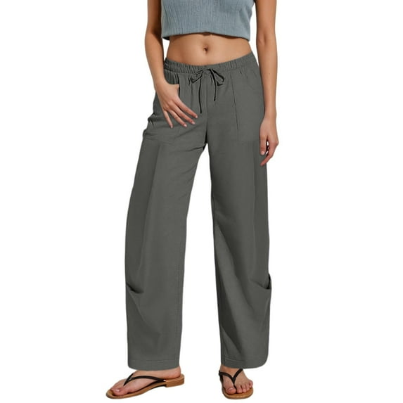 Summer Pants for Women Casual Solid Color Loose Pockets Elastic Waist Pants Long Trousers Women Slim Ladies Casual Fit Pant plus Size Stretch Tall plus Size 2x Comfy Sweatpants Grey XL