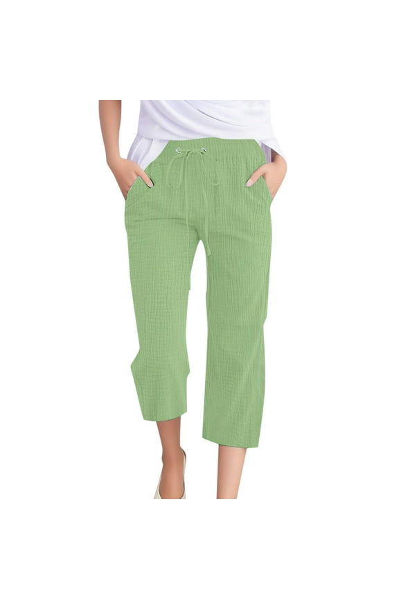 Summer Pants for Women Casual Solid Color Plain Weave Breathable 7/ 8 Pants Market Clothes plus Size Pant with Pocket Petite Business Casual Clothes for Women Control Comfy plus Fashion Light Green