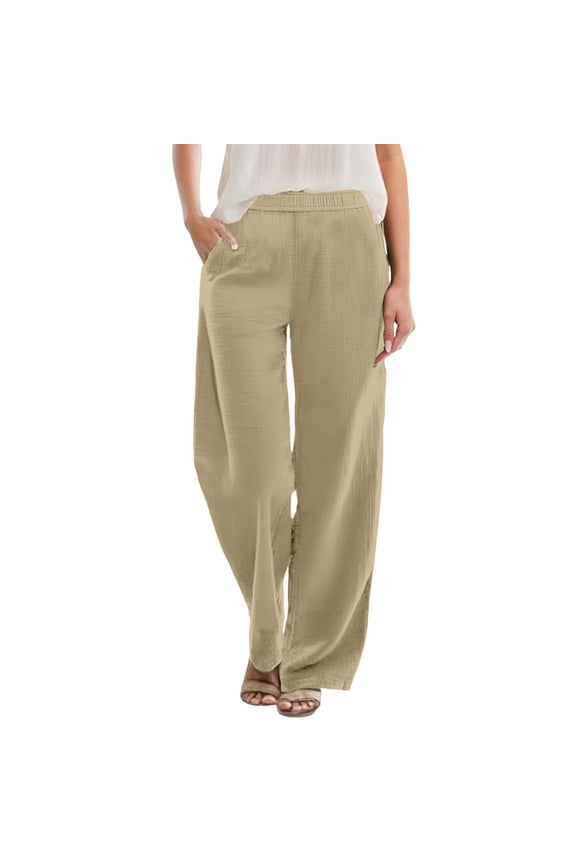 Summer Pants for Women Casual Solid Pants With Pocket Loose Fit Elastic Waist With Long Trousers Dressy Women Interview Clothes Women's Clothes Drawstring Dress Fashion Casual Khaki 2XL