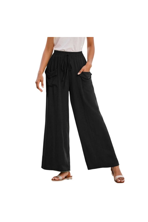 Summer Pants for Women Casual Trousers Everyday And Vacation Straight Leg Design With Side Pockets All Seasons Basic Solid Color Pants Beach Clothes Loose Leg for Women Wool Track Casual Black 2XL