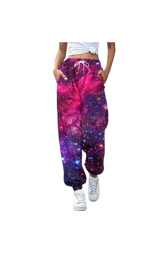 Summer Pants for Women Casual Waistband Sports Pants Pocket High Waist Sports Star Print Slim Jogging Casual Airship Womens Leopard Drawstring Beaded Flare Slim Fit Hot Pink 2XL
