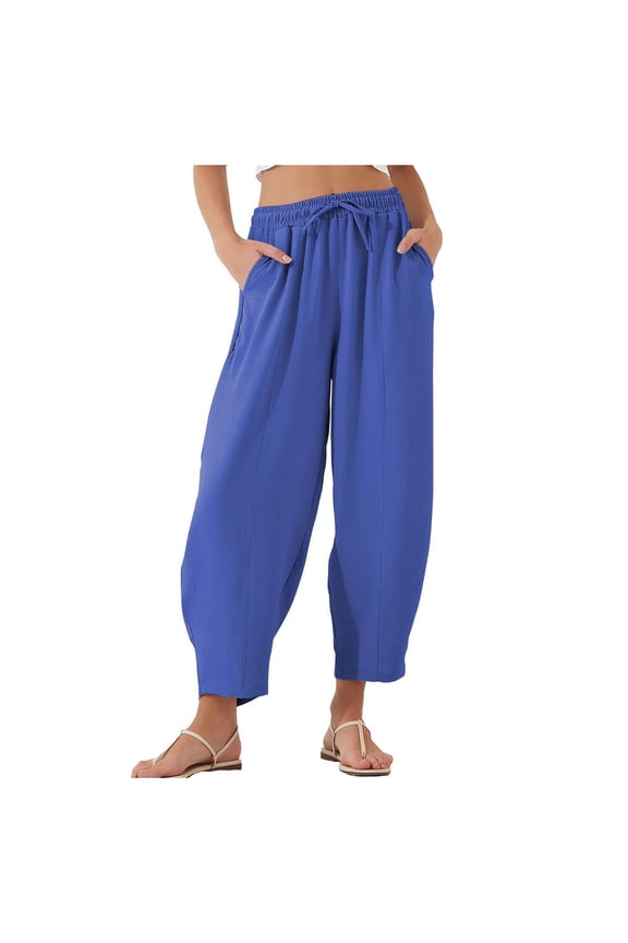 Summer Pants for Women Casuals Pants Womens Casual Print Workout Pant Business Casual Clothes for plus Size Women Sweat Wide Leg Work Drawstring Premise Womens Pant plus Size Warm up Blue L