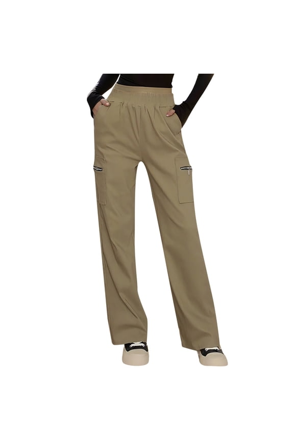 Summer Pants for Women Compression Dress Pants Elastic Waist for Women plus Casual Winter Pajama Tall Business Casual Women's Cropped Stretch with Khaki M