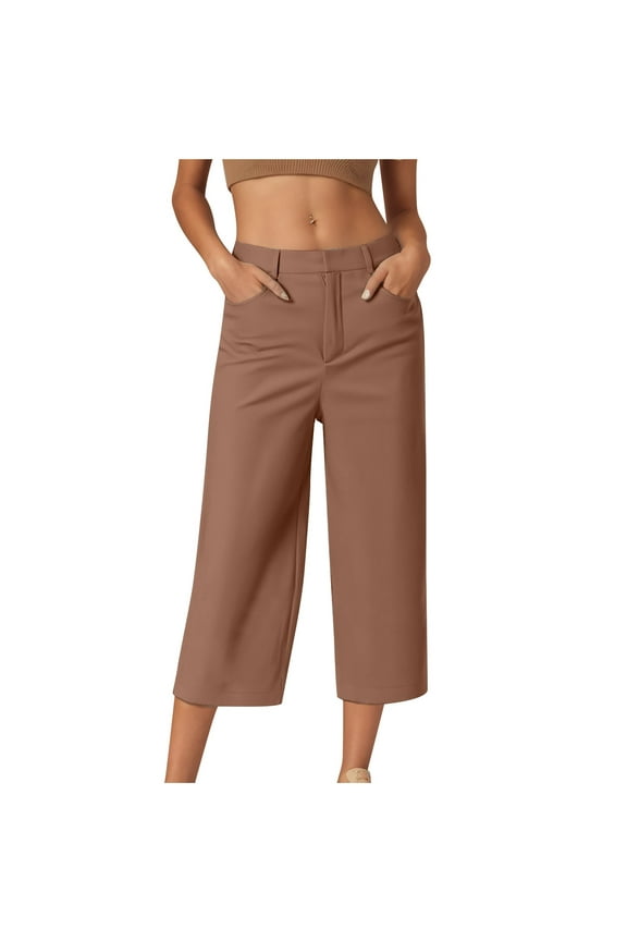Summer Pants for Women Elastic Pants for Women Dressy Jag Dress Light Linen Dress Leggings Work Woman Trouser Sweat Metallic Interview Clothes Lady Brown 3XL