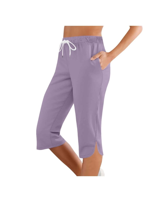 Summer Pants for Women Fashion Pants Separates for Women Business Casual Cool Leggings High Waist Smart Skin Pant Slack Womens Casual Wear Utility Work Light Purple 2XL