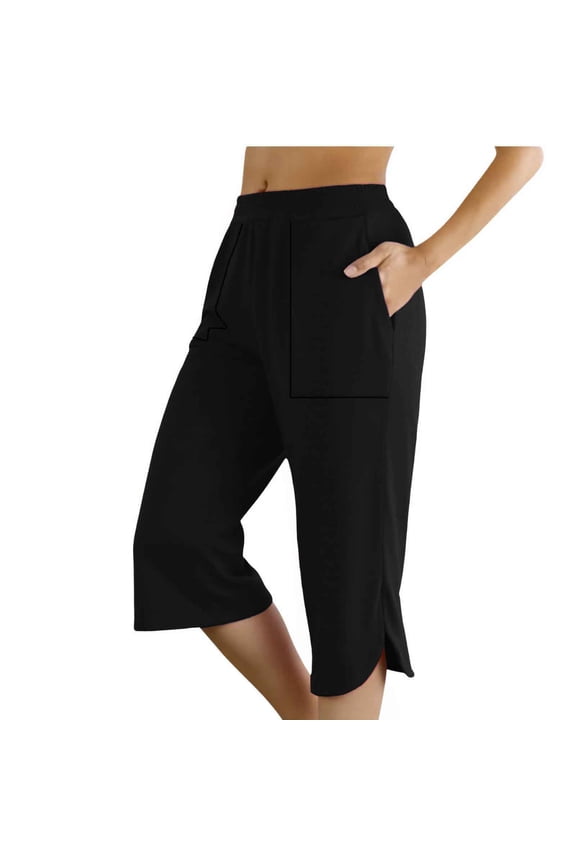 Summer Pants for Women Fashion Solid Comfortable Casual Mid Waist Sport Pants Women Stretch Dress Wide Legged for Lady Drawstring Pant Linen with Pockets Editor Ladies Black 2XL