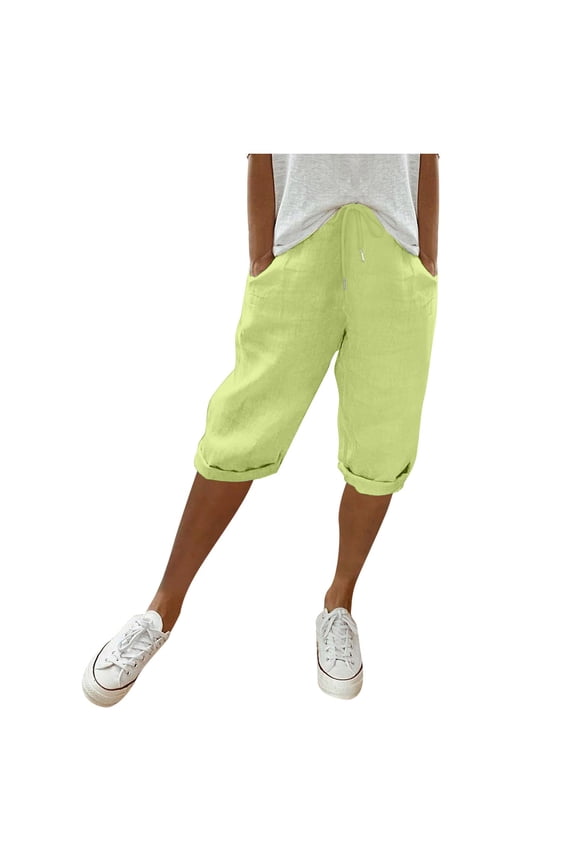 Summer Pants for Women Fashion Solid Large Pocket Elastic Casual Pants Pocket Capris Yes No Loose Fitting for Women Track Workout plus Size Active Wear plus Size Long Wool Casual Business Light Green