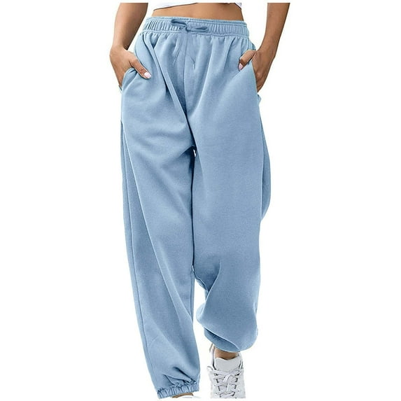 Summer Pants for Women Fashion Waistband Rope Pocket Home Casual Sports Loose Leg Pants Women Trouser Control for Lounging Womens Casual Winter Fashion Clothes Lightweight Light Blue M