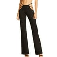 thumbnail image 1 of Summer Pants for Women High Elasticity High Waist Cutout Solid Strappy Casual -Bottomed Pants Fuzzy Sweatpants Women Outfit Wide Leg Trouser Comfortable for plus Stretch Black L, 1 of 9