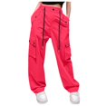 thumbnail image 1 of Summer Pants for Women High Waist Parachute Pants Cargo Trousers With Pockets High Waist Trousers for Women Metallic Petite Wide Leg Linen Dressy Jumpsuits Red M, 1 of 8
