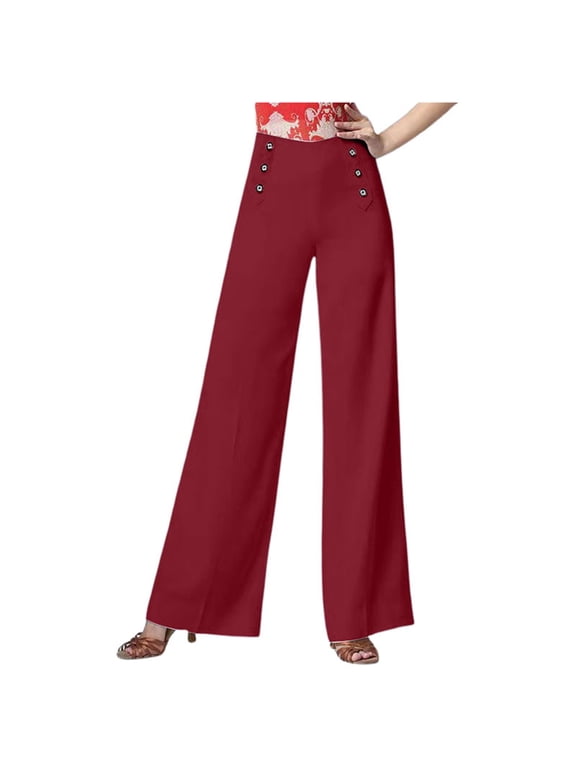 Summer Pants for Women High Waisted New Dance Pants For Women Social Dance Wide Leg And Versatile Half Half Leggings Girls Elastic Clothes Fall Apparel Work Stretch Cute Fashion Red 2XL