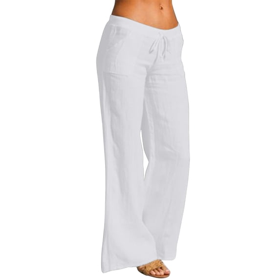 Summer Pants for Women High Waisted Wide Leg Pants Fashion Drawstring Elastic Trousers Comfy Straight Leg Long With Pockets Jean Women Polyester Track Rhinestones High Waist Sequin White S