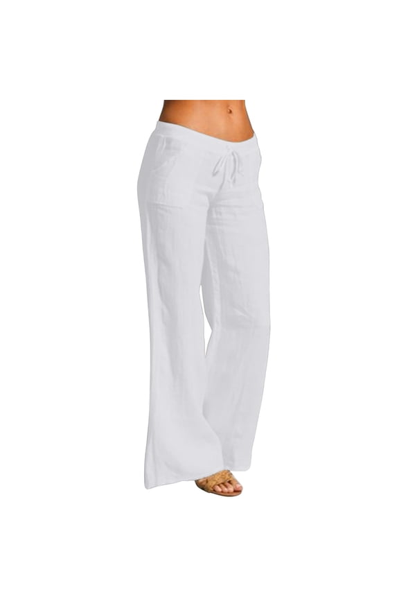 Summer Pants for Women High Waisted Wide Leg Pants Fashion Drawstring Elastic Trousers Comfy Straight Leg Long With Pockets Jean Women Polyester Track Rhinestones High Waist Sequin White S