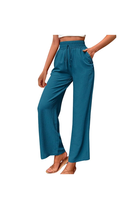 Summer Pants for Women Ladies Elastic Waist Pants Womens Sweat Nice Work Clothes for Women Summer Loose Fit Casual Slim Athletic Cropped Lounging Business Casual Blue M