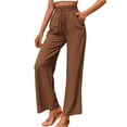 thumbnail image 1 of Summer Pants for Women Ladies Elastic Waist Pants Womens Sweat Nice Work Clothes for Women Summer Loose Fit Casual Slim Athletic Cropped Lounging Business Casual Brown L, 1 of 9
