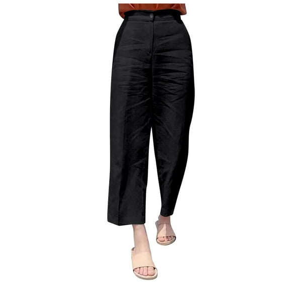 Summer Pants for Women Linen Pants Elastic Waist for Tall Women Chambray Womens Petite Casual Yoga Medium Drawstring Denim Clothes Fashion Work Fashion Black 2XL