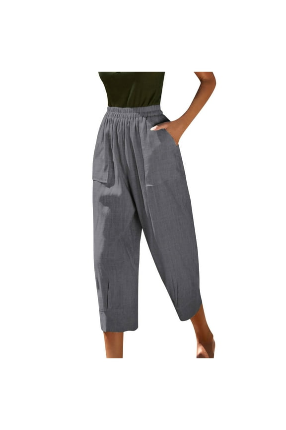 Summer Pants for Women Linen Pants Suits for Women Metallic Linen Pant Premise Womens Pant Dress Big And Tall Work Stretch Comfy Sweats Woman's Clothes Elastic Drawstring Dark Grey M