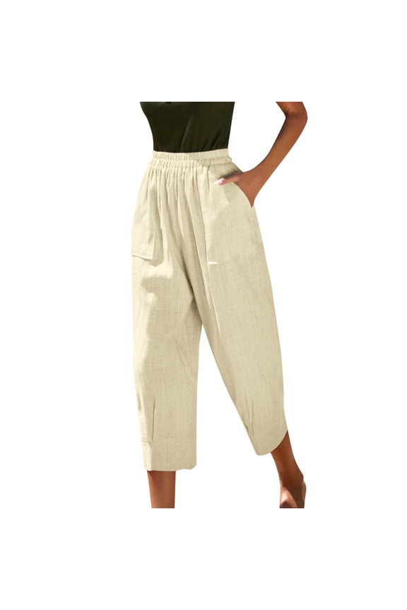 Summer Pants for Women Linen Pants Suits for Women Metallic Linen Pant Premise Womens Pant Dress Big And Tall Work Stretch Comfy Sweats Woman's Clothes Elastic Drawstring Dark Beige M