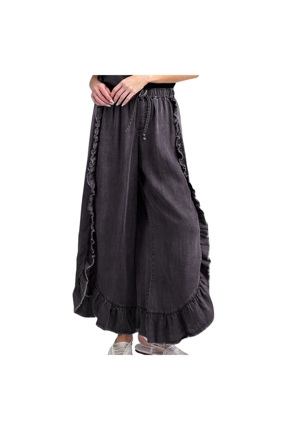 Summer Pants for Women Long Pants Jeans Flared Elastic Waist Wide Leg Brushed Linen Jeans Flowing Pleated Short Casual for Women Fashion 2017 Leg Business Travel Black M