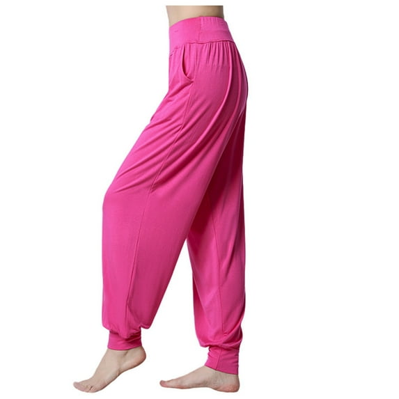 Summer Pants for Women Loose Sports Pants Yoga Flat Waist Pockets Fitness Casual 50s Clothes for Women Lightweight with Pockets Swimsuit Cover up Travel Yoga Trouser Hot Pink 3XL