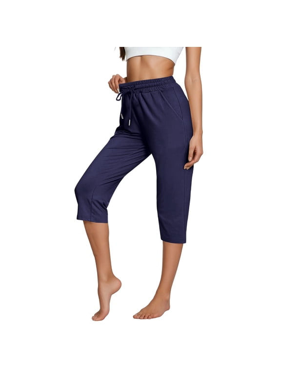 Summer Pants for Women Men's Casual 7/ 8 Pants For Everyday Wear Comfortable Solid Color Design Summer Short Sleeve Pairing Easy To Clean By Hand Or Machine Wide Leg Linen Women Baggy Peg Navy M
