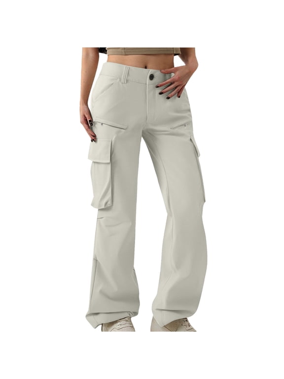 Summer Pants for Women Micro Flared Cargo Pants Women's New Loose Wide Leg Slim Straight Leg Casual In Summer Peg for Women Dark Trousers Petite Business Casual Clothes Pocket Workout Yoga Beige XL
