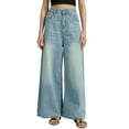 thumbnail image 1 of Summer Pants for Women Mid Rise Barrel Jeans For Women Wide Leg Mid Waist Cropped Denim Pants Baggy Boyfriend Jeans With Pockets Womens Dress Suits Work Elastic Waist plus Size Running Blue 2XL, 1 of 9