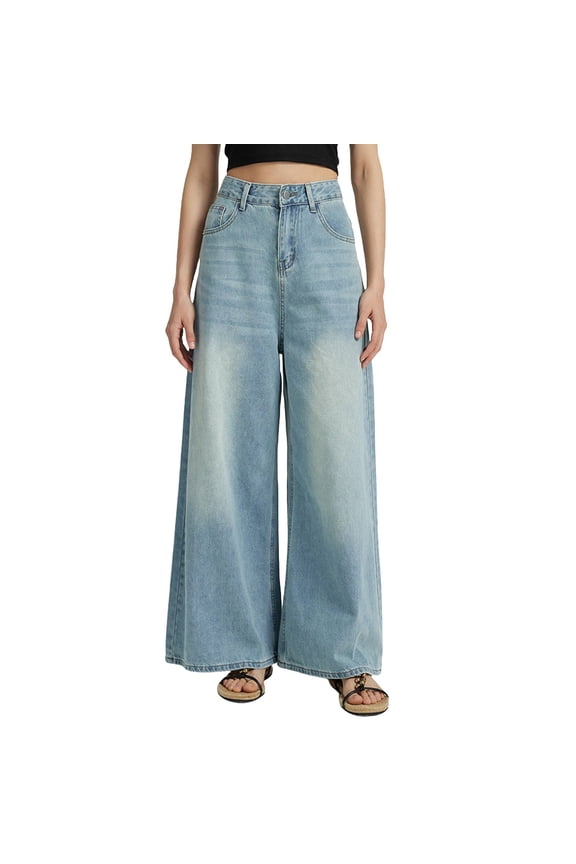 Summer Pants for Women Mid Rise Barrel Jeans For Women Wide Leg Mid Waist Cropped Denim Pants Baggy Boyfriend Jeans With Pockets Womens Dress Suits Work Elastic Waist plus Size Running Blue 2XL
