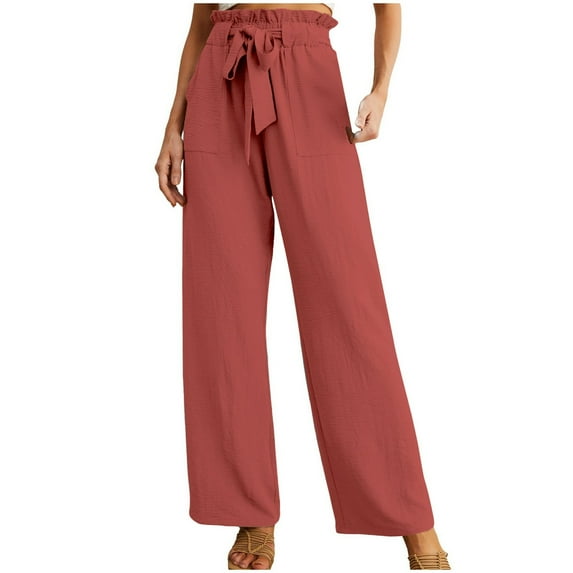 Summer Pants for Women Misses Business Suits plus Size Comfy Pant Comfy Clothes plus Size High Waist Athletic Pants Yoga Pant with Drawstring Leg for Women Stretch Work Dress Casual Baggy Orange M