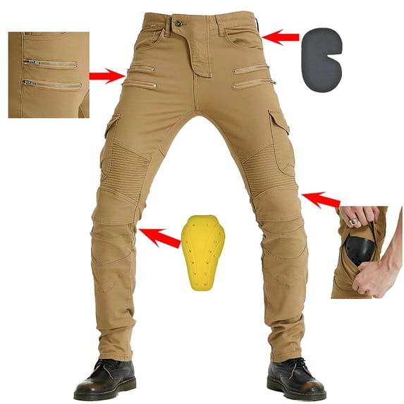 Summer Pants for Women Motorcycle Riding Pants Protective Scratch Tear Thickened Leg Guard With Zipper Casual Sports Jeans For All Seasons Cascading Womens Distressed Sweatpants Casual Wear Khaki L