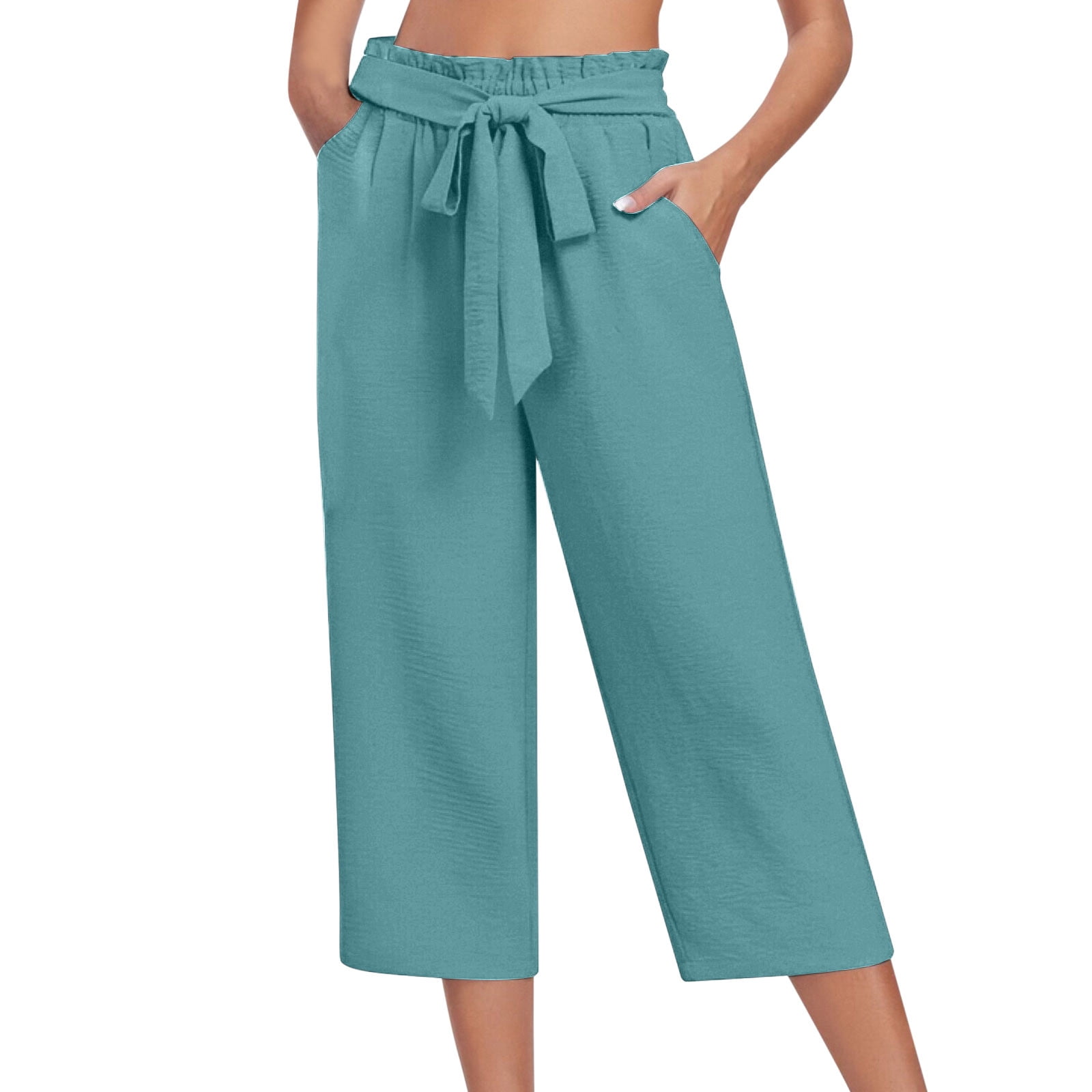 Summer Pants for Women New Wide Leg Casual Belt Pocket