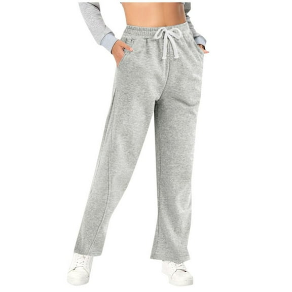 Summer Pants for Women Oversized Wide Leg Lightweight Pants Sweatpants Elastic Drawstring Straight Leg Sweatpants Low Waisted Baggy With Pockets Cute Womens Clothes Outfits for Women High Light Gray
