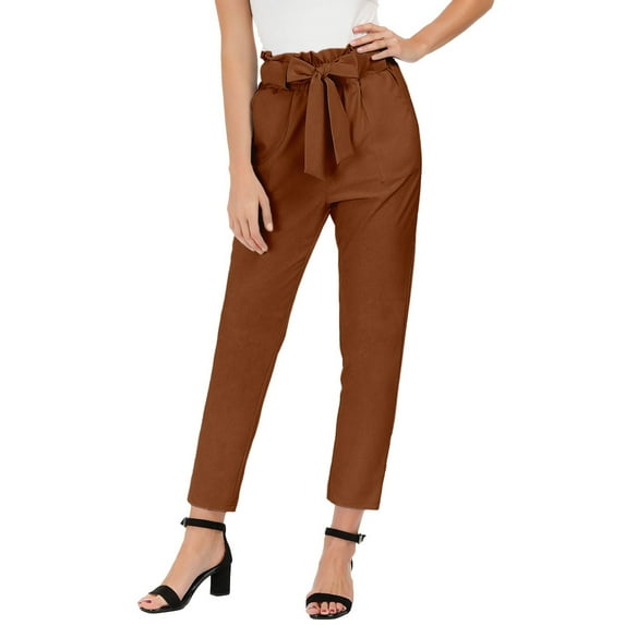 Summer Pants for Women Pants Dressy Women's Casual Trouser Paper Bag Elastic Waist Slim Pockets Business Casual Maternity Clothes for Women Fashion V Shape Leggings plus Size Womens Coffee M