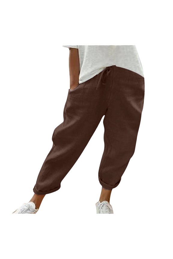 Summer Pants for Women Pants Tall Trendy Women Tan Lady with Pocket Comfy Clothes plus Size Corduroy High Casual Pant for Elastic Drawstring Pant Glitter Leggings Fashion Coffee 2XL