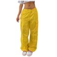 thumbnail image 1 of Summer Pants for Women Plus Size Tethered Straight Cargo Pants Straight Wide Leg Loose Casual Trousers Tropical Women Casual Pant Soft Pant Women's Dress Rompers for High Waist Yellow M, 1 of 6