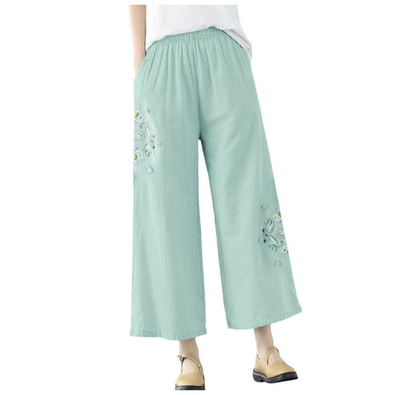 Summer Pants for Women Pocket Pant Workout Pants for Women Loose Fit plus Size Casual Pant Scrub Oilfield Work Clothes S 70s Woman Womens Chambray Trousers Pocket Elastic Breathable Green XL