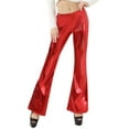 thumbnail image 1 of Summer Pants for Women Shiny Metallic Flared Pants High Waisted Stretchy Bottom Wide Leg Trousers Wide Leg Skirt Womens Stretch Dress Womens with Zipper Pockets Casual Outfits Loose Fitting Red L, 1 of 5